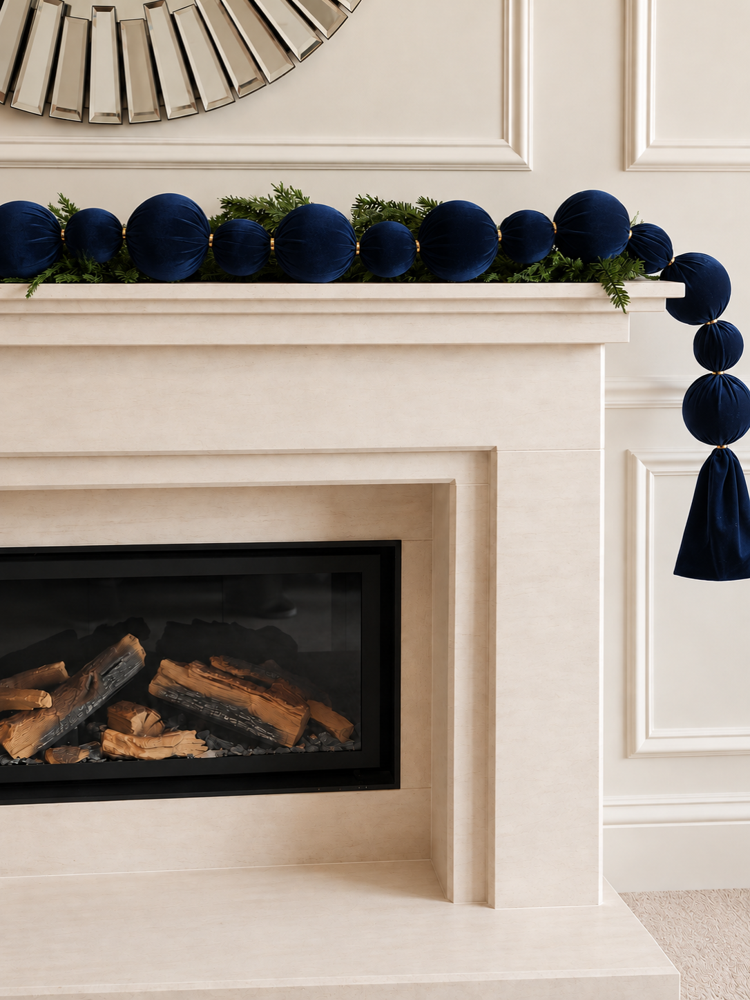 Navy Blue 7ft Velvet Bauble Garland