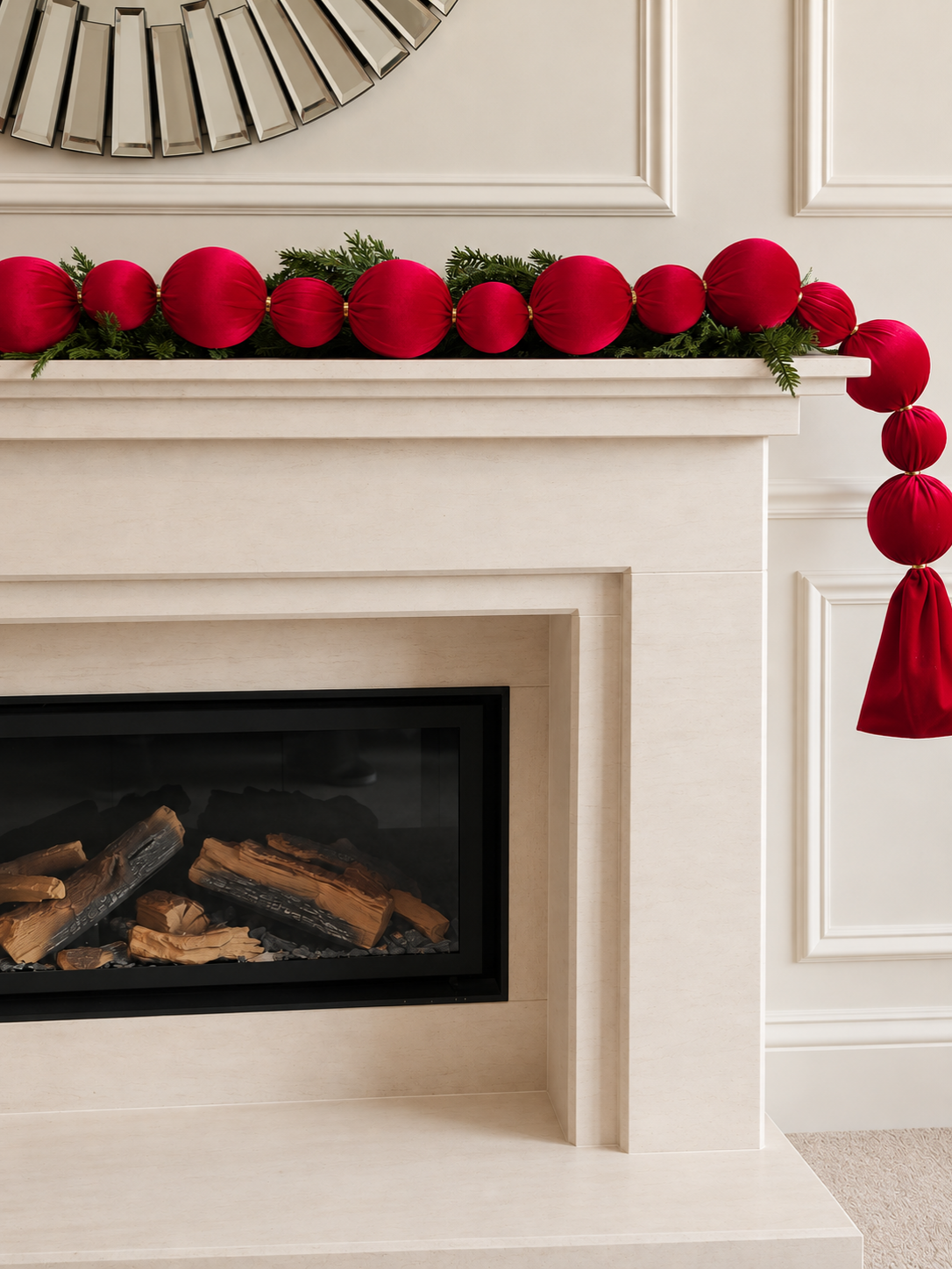 Dark Red 7ft Velvet Bauble Garland