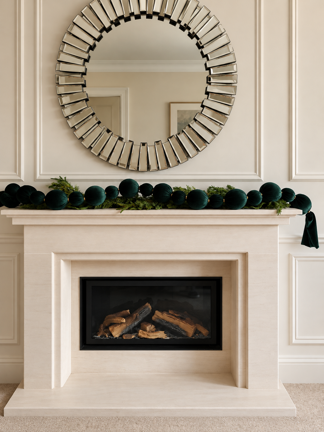 Green 7ft Velvet Bauble Garland