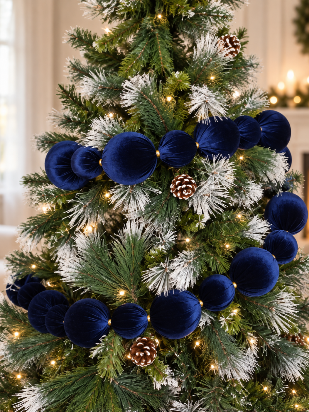 Navy Blue 7ft Velvet Bauble Garland