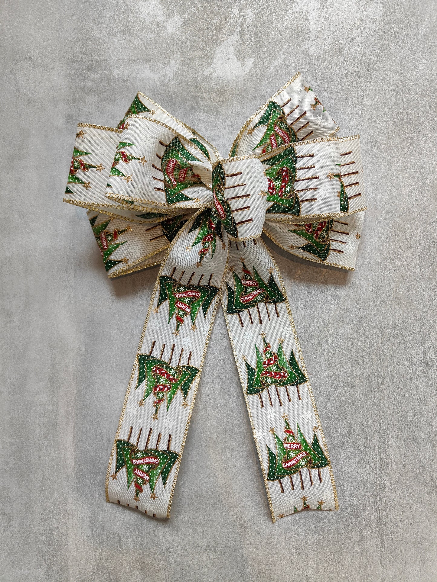 Sage Green Gold White Christmas Tree Bow 10 inch