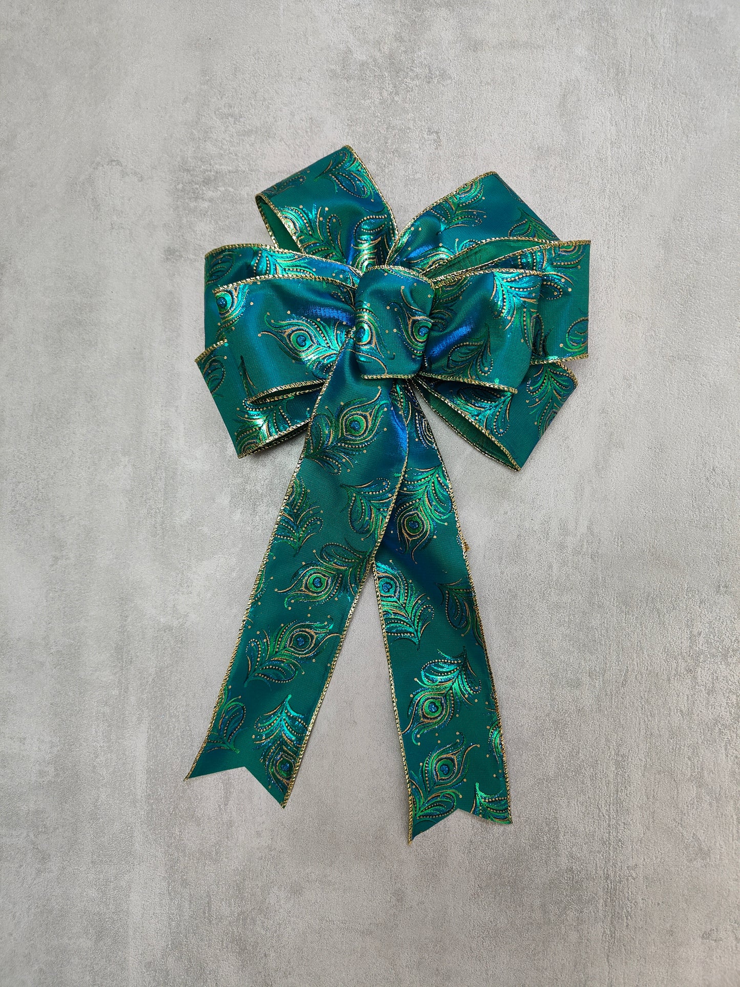 Peacock and Gold Snowflake Christmas Tree Bow 10 inch