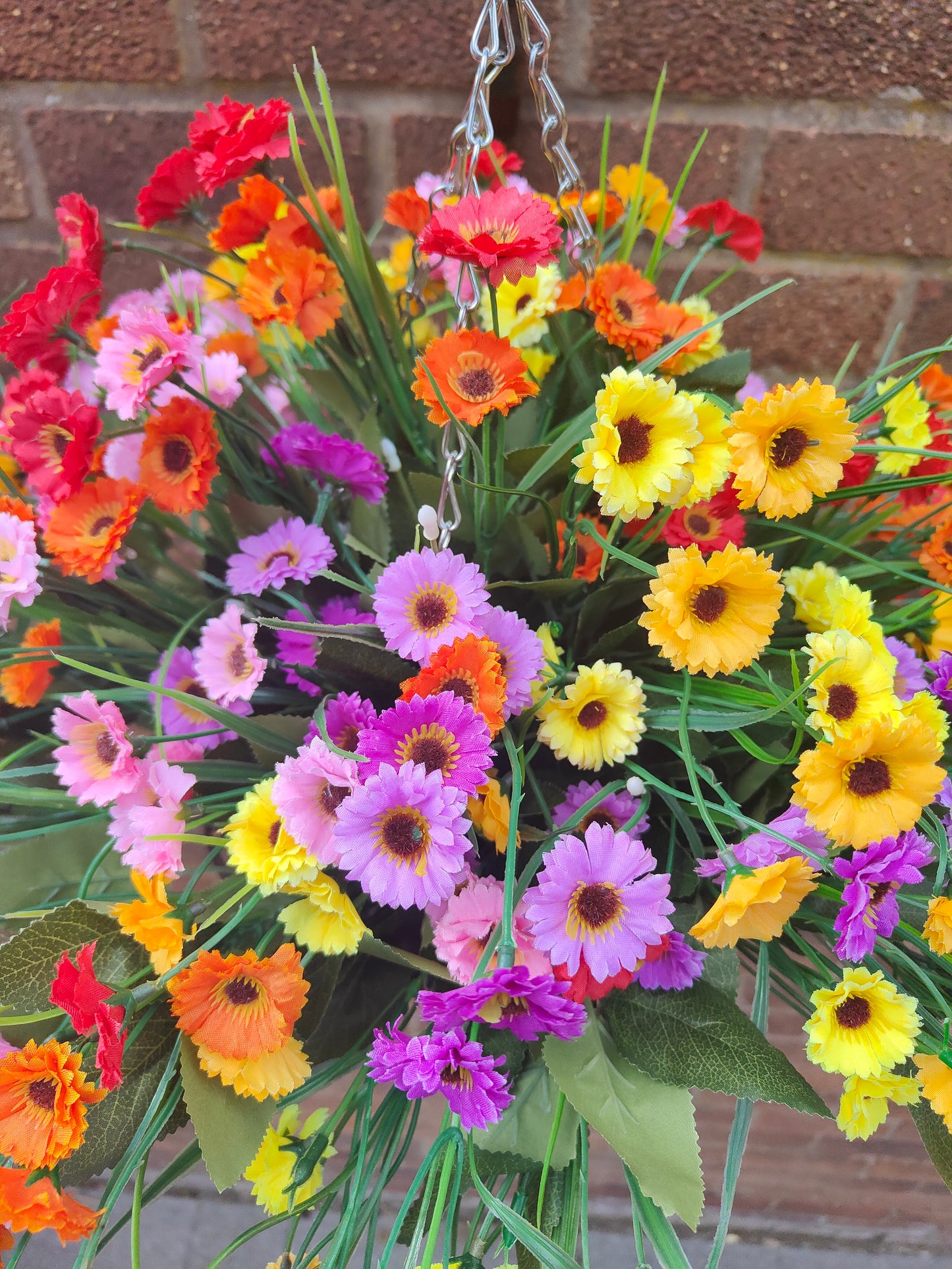 Rainbow Daisy Artificial flower hanging basket 