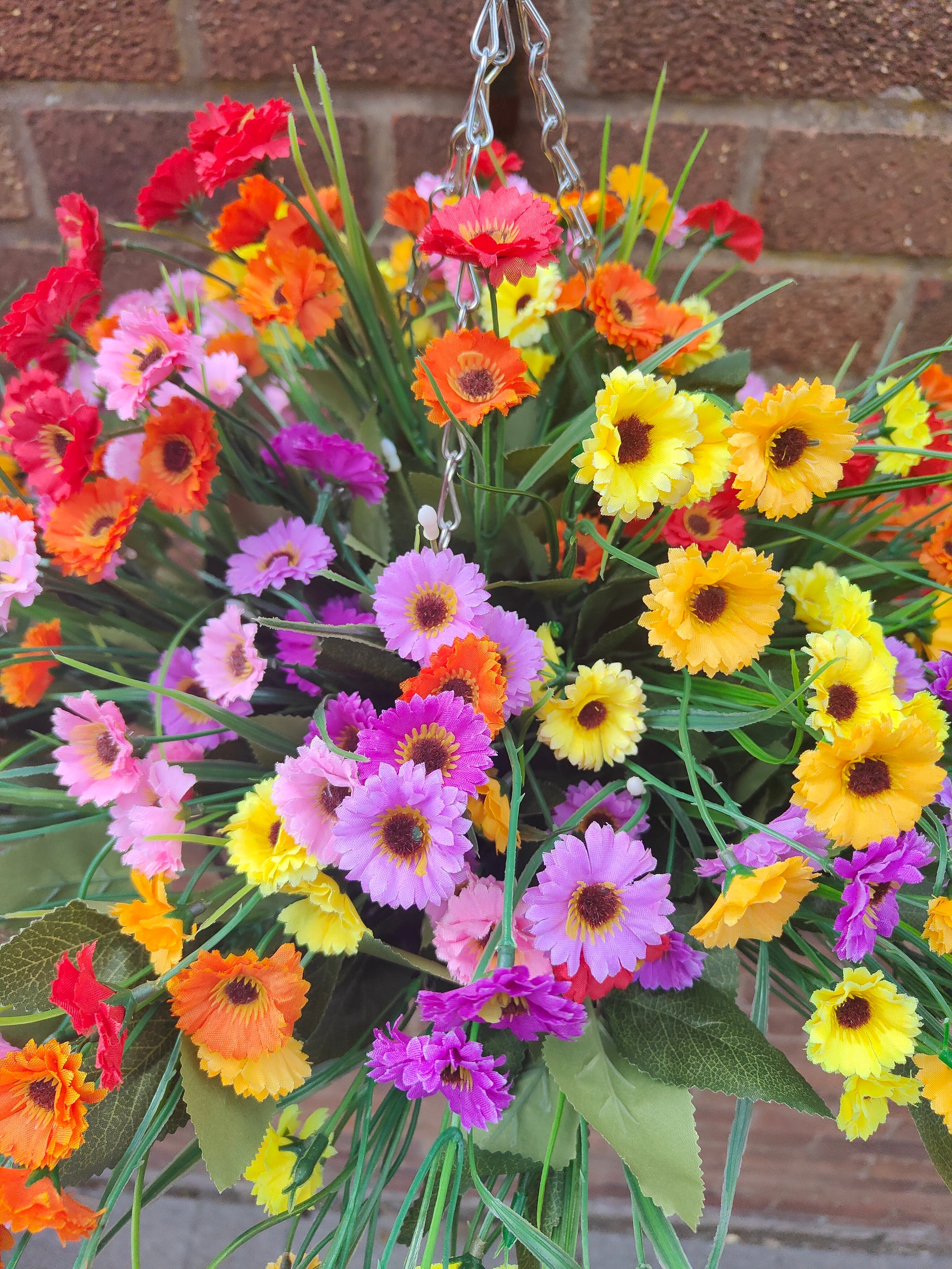 Rainbow Daisy Artificial flower hanging basket 