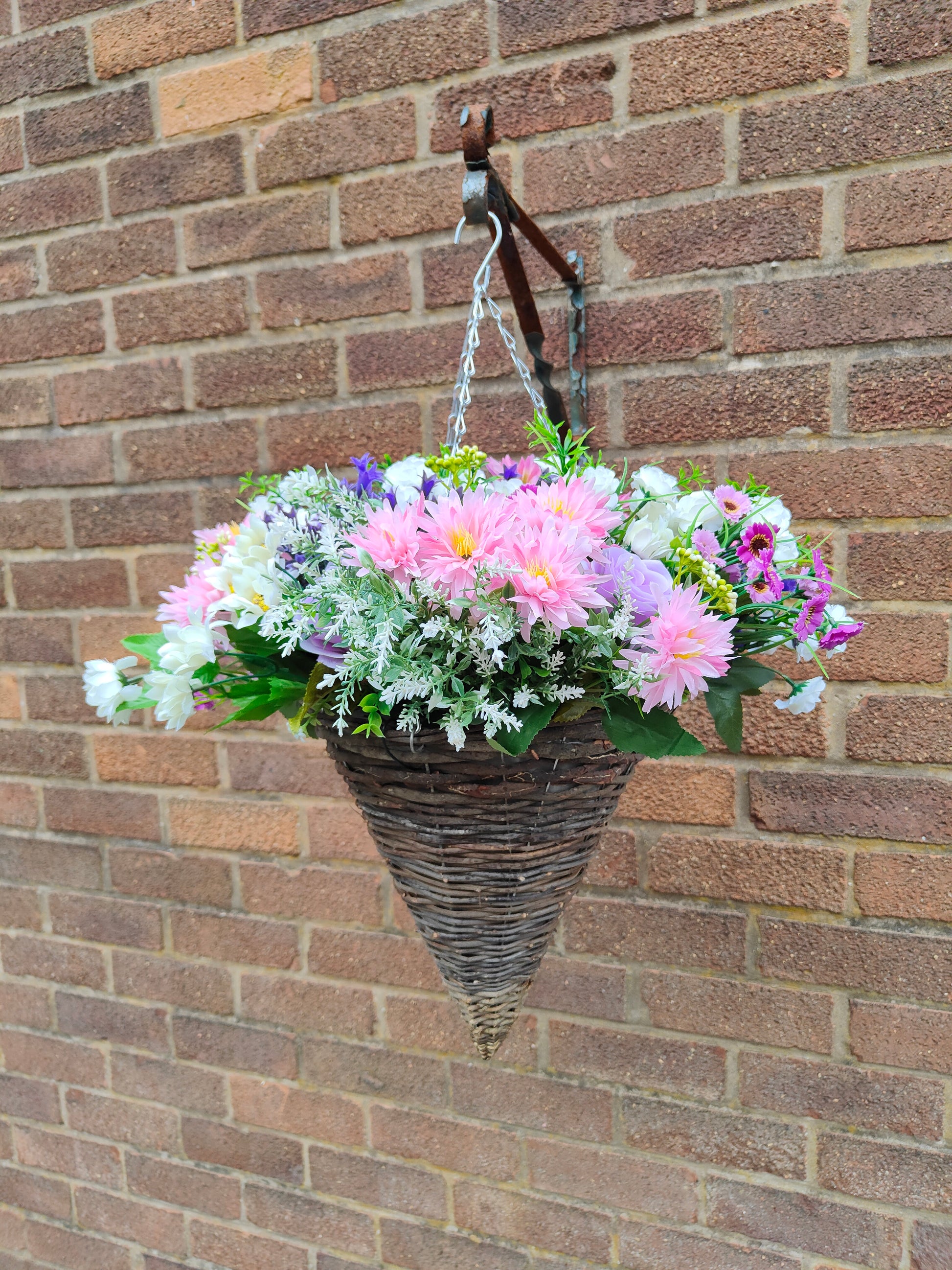 Pastel flower artificial pink purple white hanging basket faux flower garden 