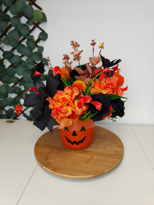 Pumpkin Halloween flower arrangement black roses 