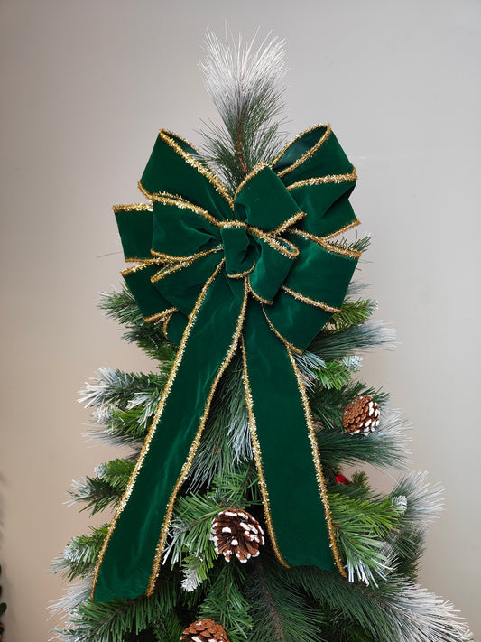 Emerald Green and Gold Velvet Bow