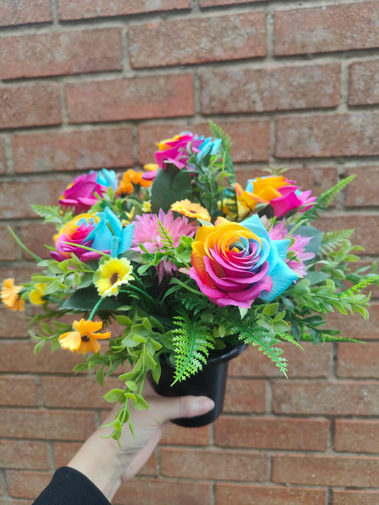 Rainbow Artificial Flower Memorial Grave Pot