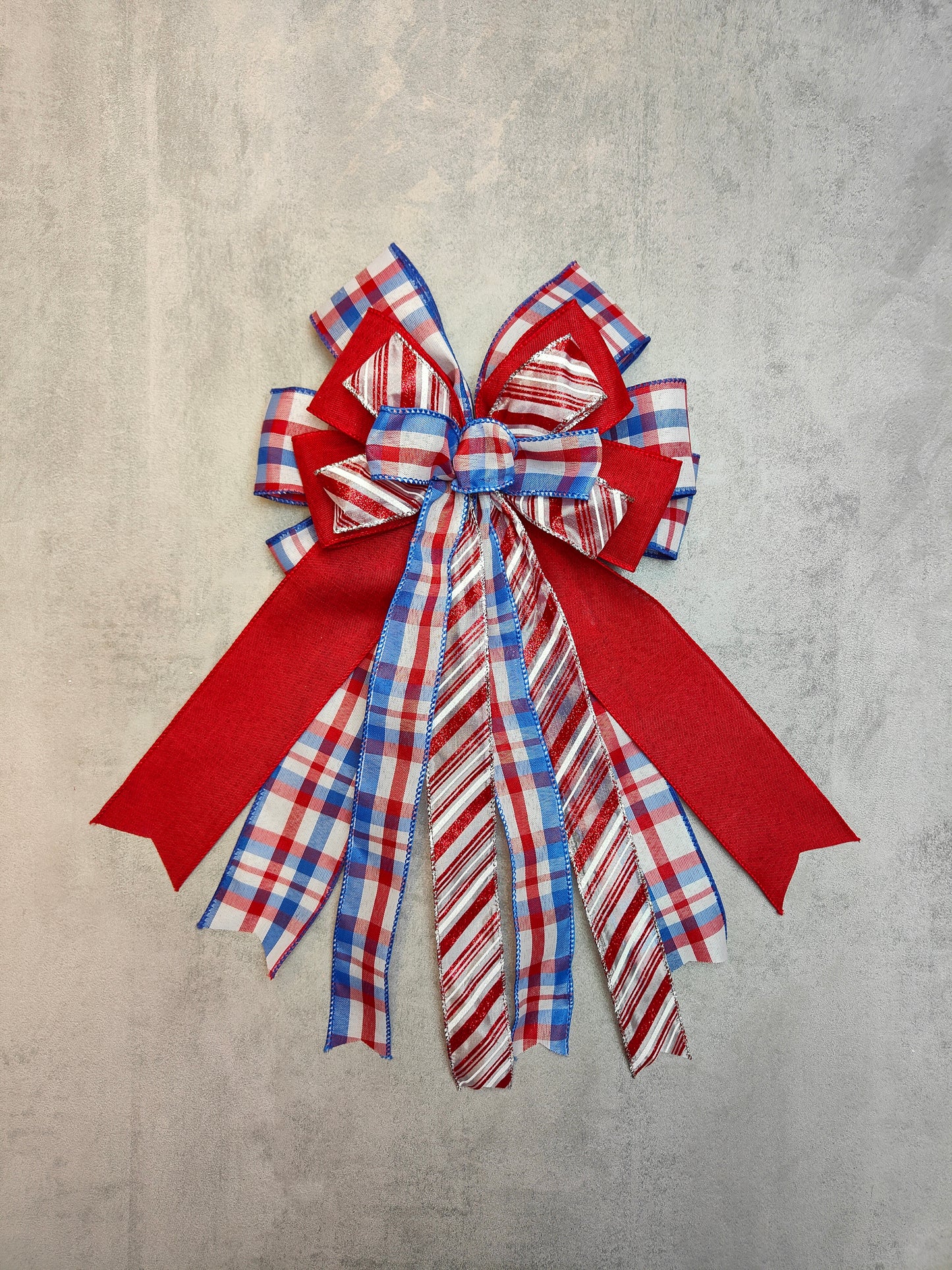 Red White & Blue Tartan Patriotic Wreath Bow for Front Door
