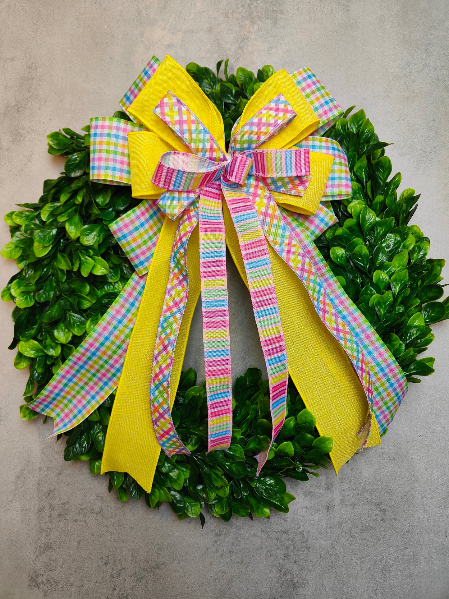 Yellow & Pink Spring Wreath Bow – Handmade Floral Door Decor