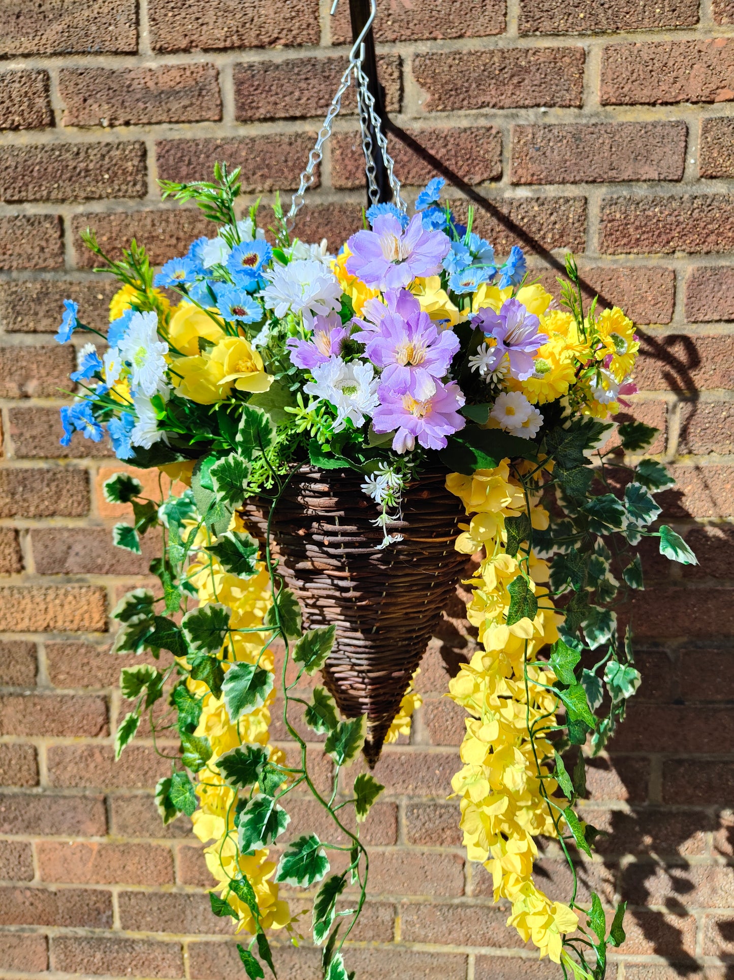 Deluxe Spring Yellow Artificial Flower Hanging Basket 12 inch