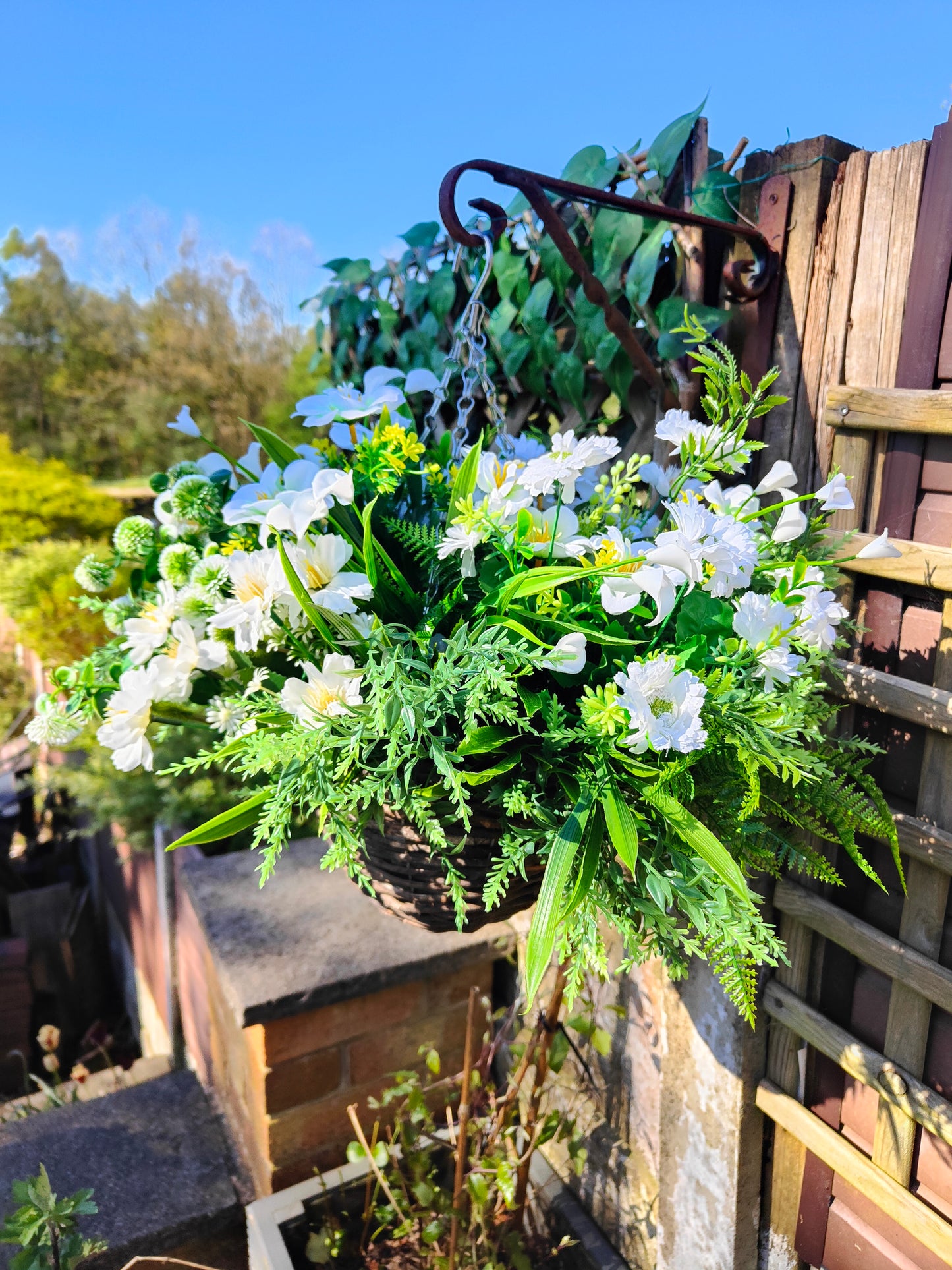 Neutral Artificial Flower Hanging Basket 10 inch