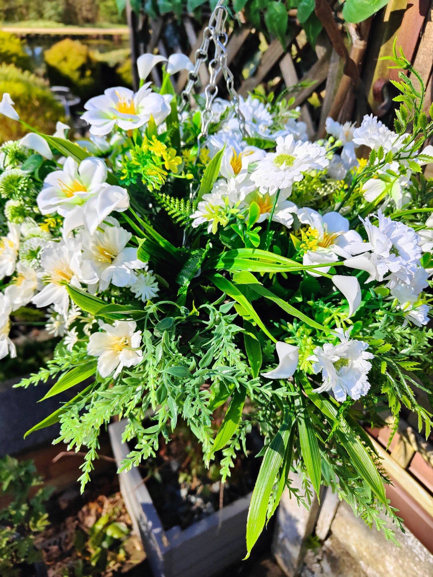 Neutral Artificial Flower Hanging Basket 10 inch