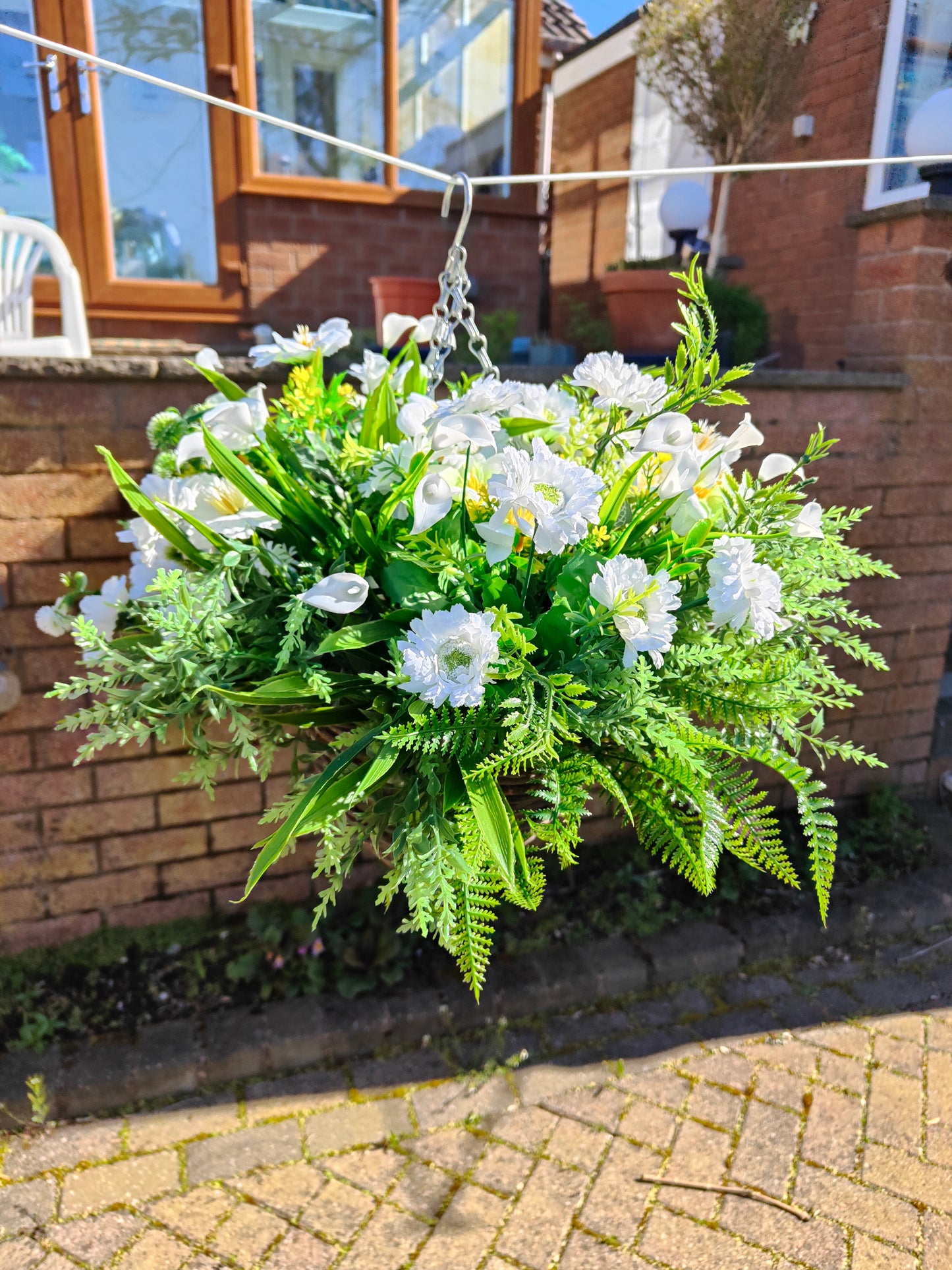Neutral Artificial Flower Hanging Basket 10 inch
