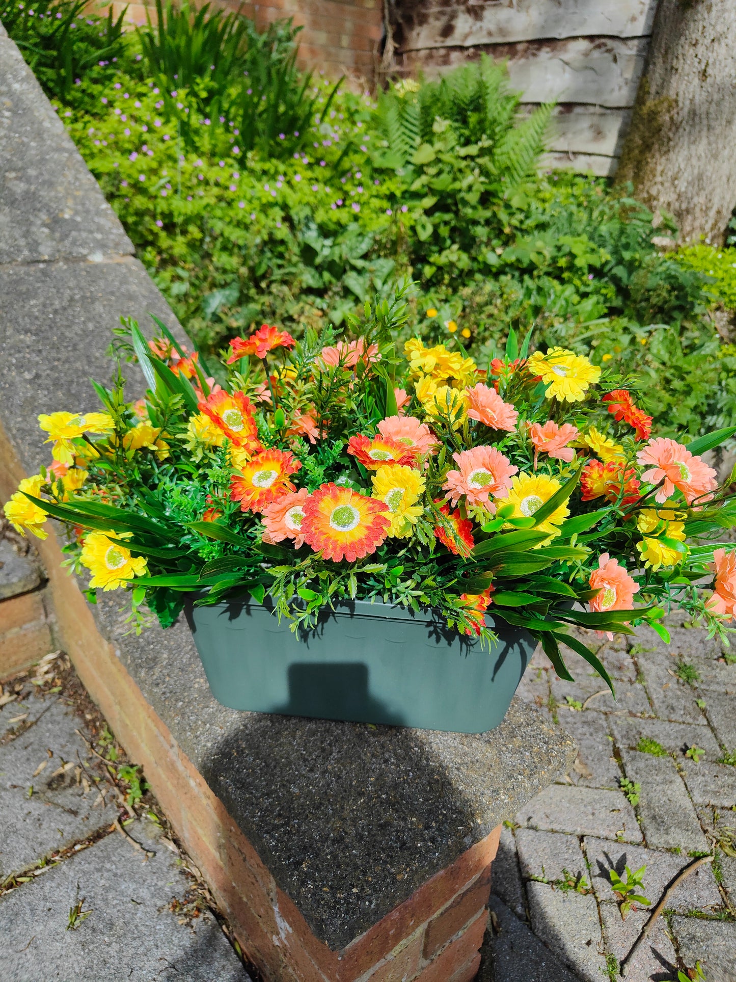 Artificial Flower Box – Yellow Orange Fence/Balcony Planter