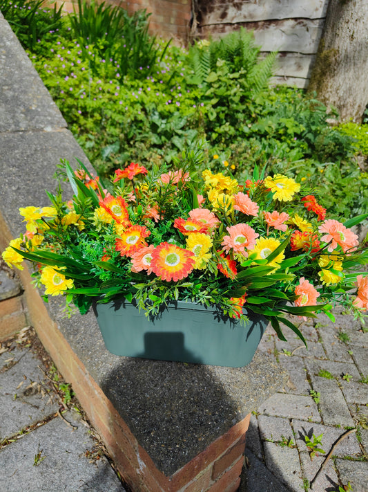 Artificial Flower Box – Yellow Orange Fence/Balcony Planter