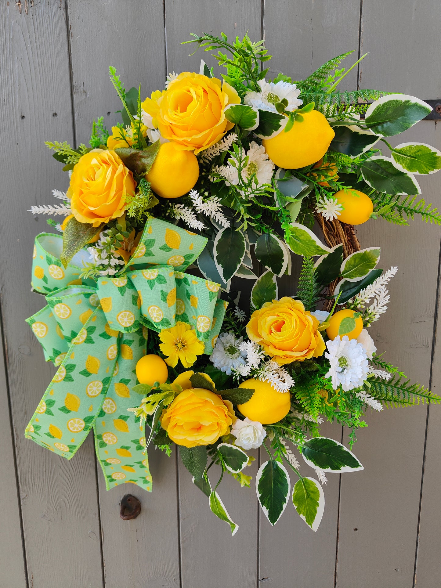 Lemon Artificial Flower Wreath – Summer Front Door Decor | Farmhouse Citrus Wreath