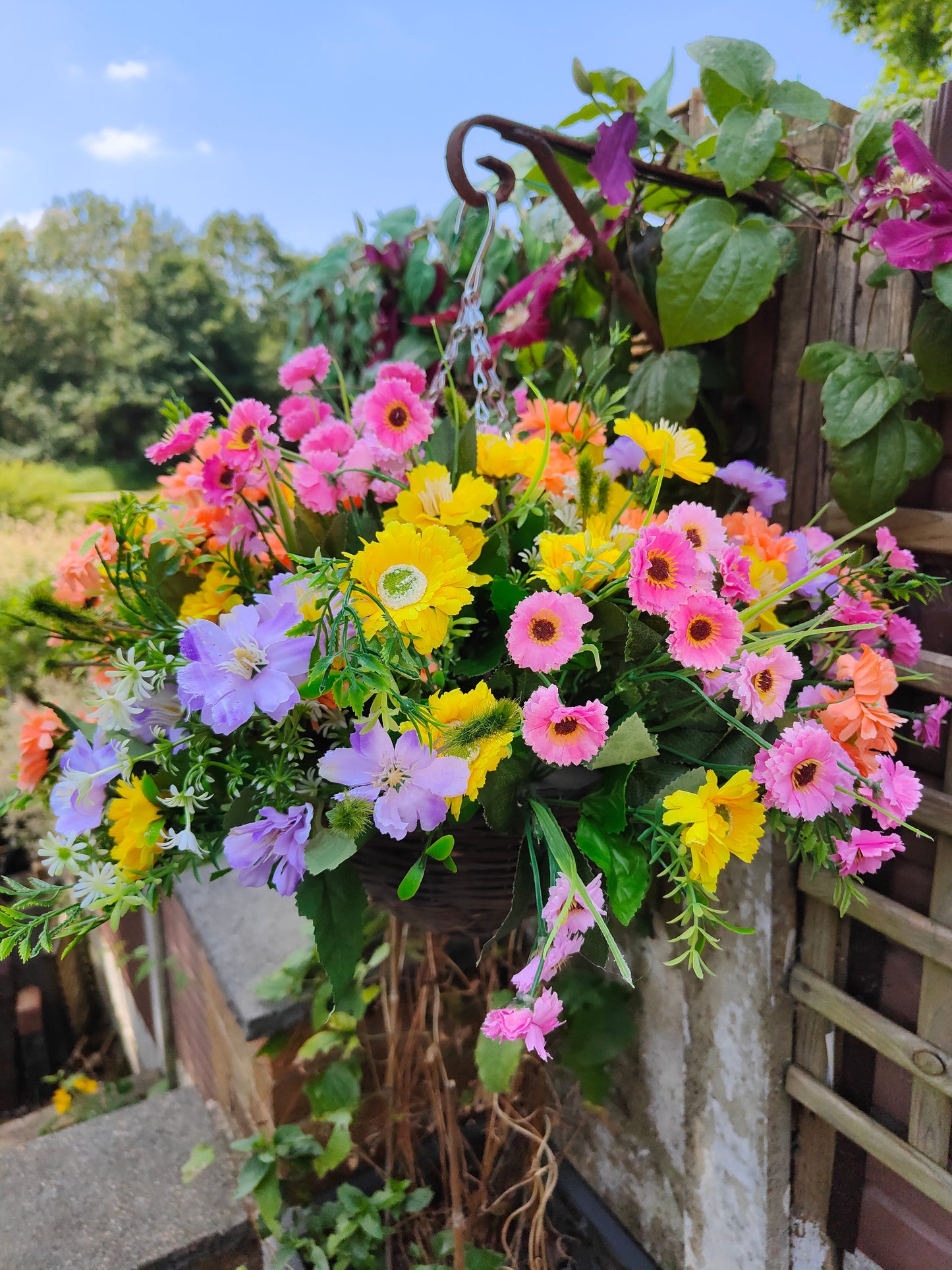 Summer Garden Artificial Flower Hanging Basket 10 inch Round