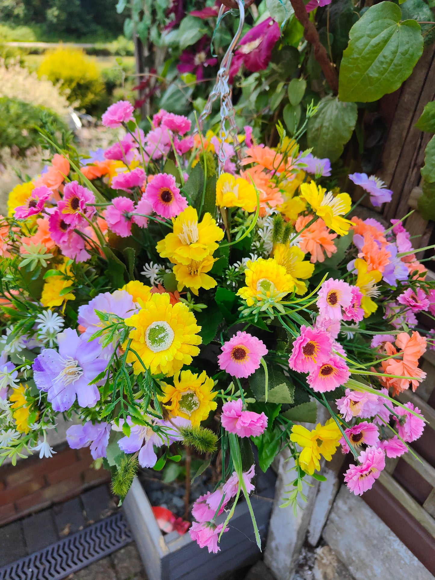 Summer Garden Artificial Flower Hanging Basket 10 inch Round