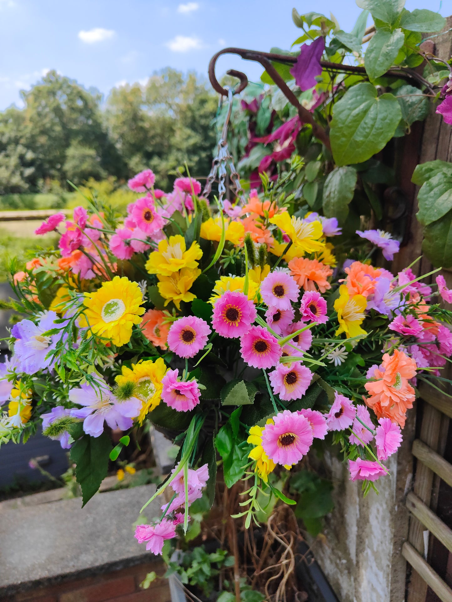 Summer Garden Artificial Flower Hanging Basket 10 inch Round