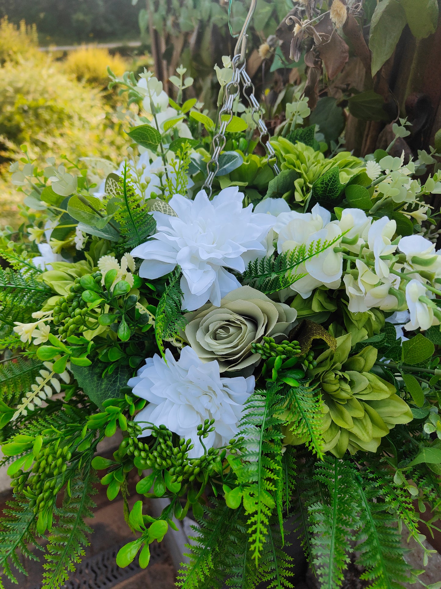 Sage Green Artificial Flower Hanging Basket 10 inch