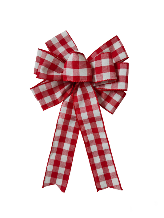 Red White Check Plaid Bow 10 inch