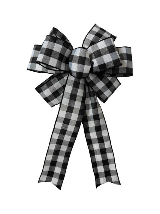 Black White Plaid Check Bow 10 inch