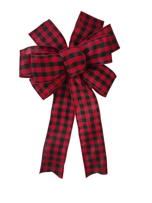 Red Black Check Plaid Bow 10 inch