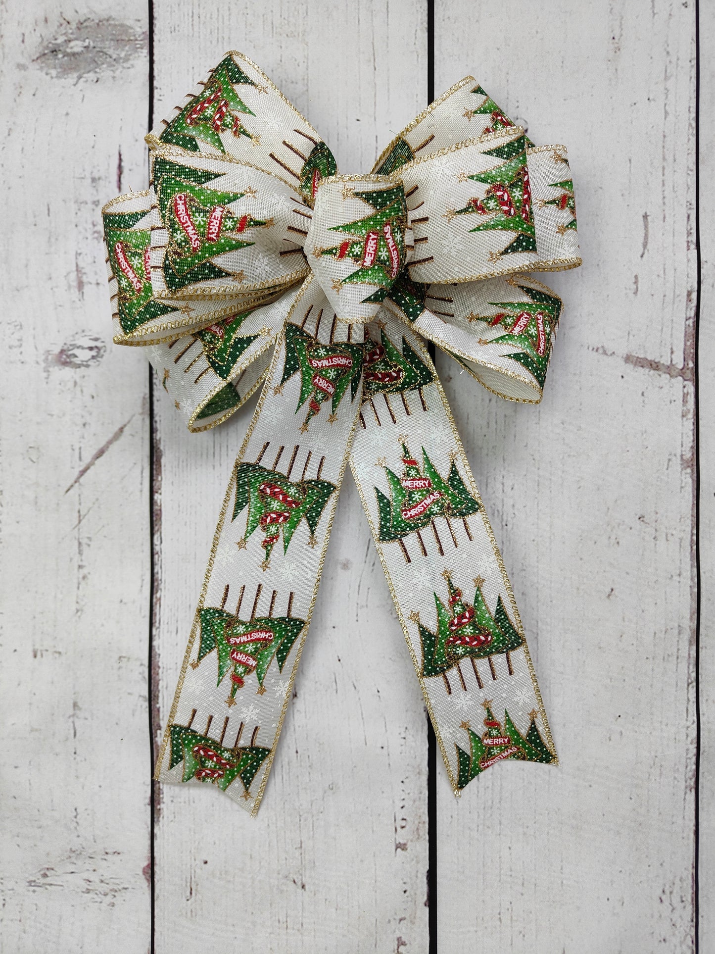 Sage Green Gold White Christmas Tree Bow 10 inch