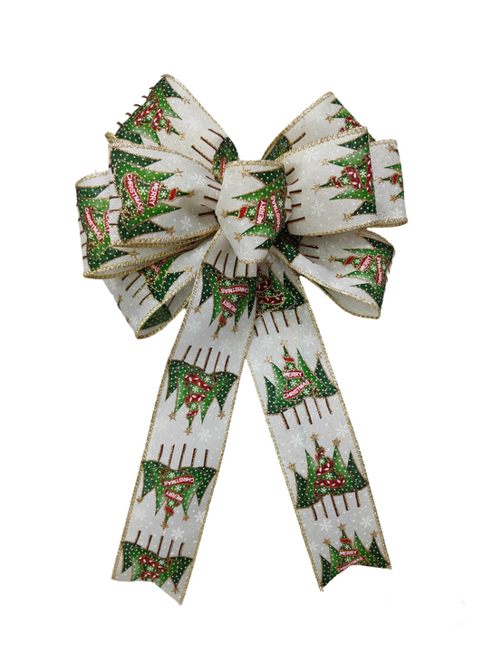 Sage Green Gold White Christmas Tree Bow 10 inch