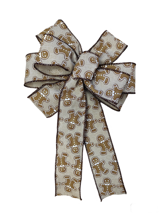 Beige Gingerbread Man Bow Christmas 10 inch