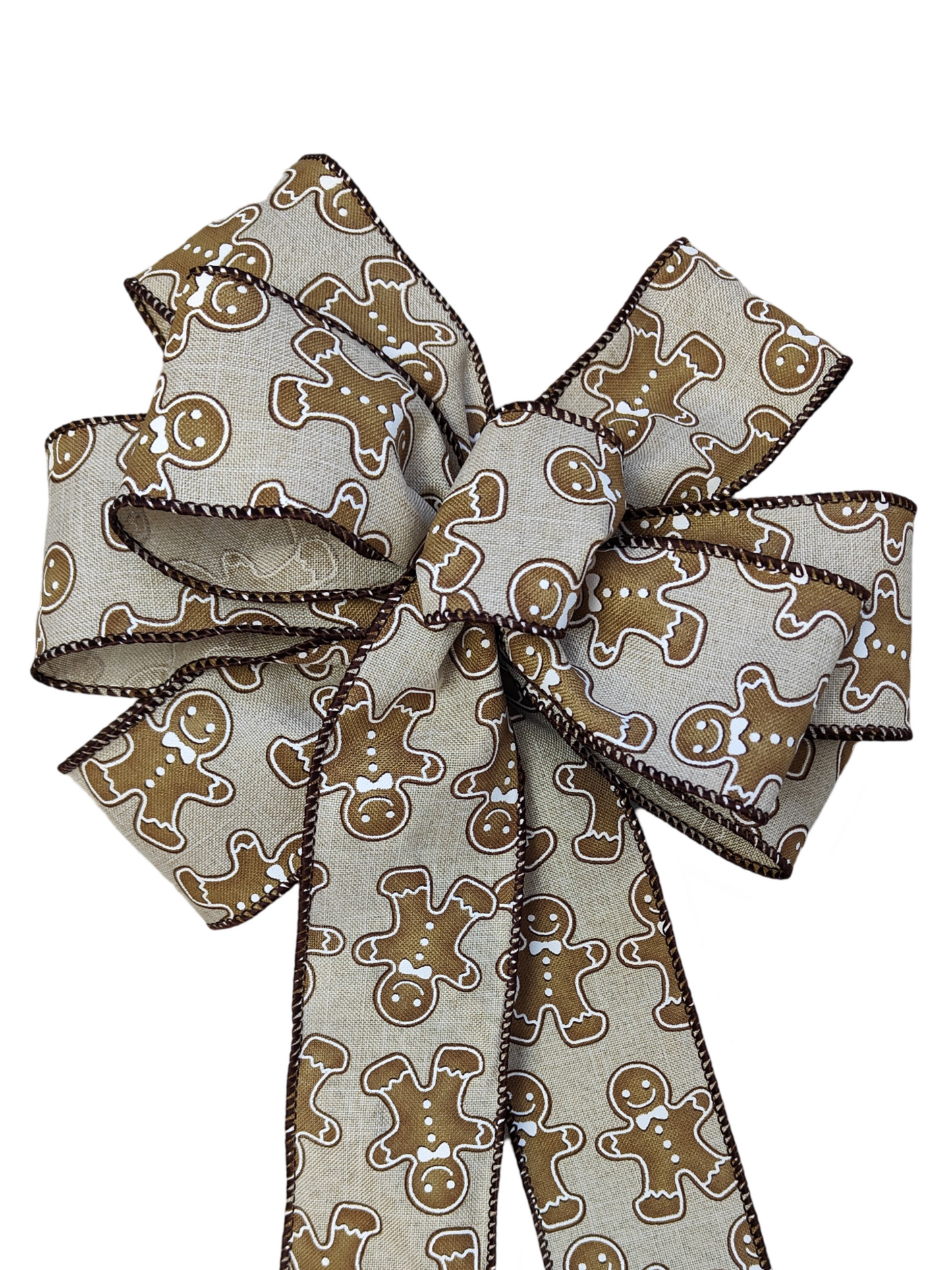 Beige Gingerbread Man Bow Christmas 10 inch