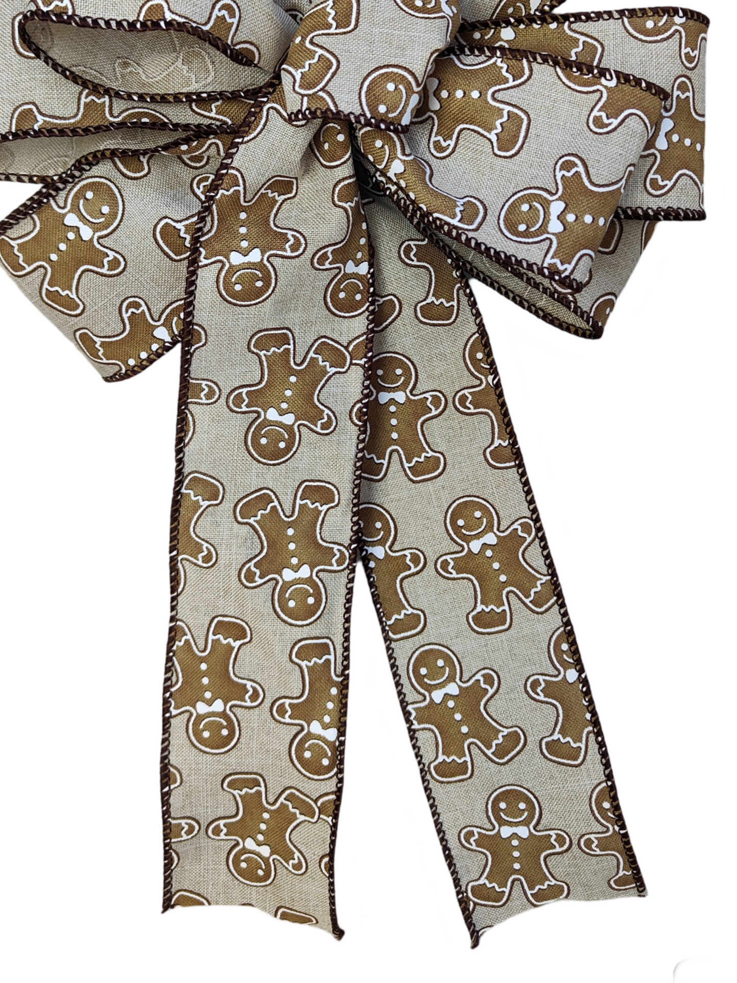 Beige Gingerbread Man Bow Christmas 10 inch