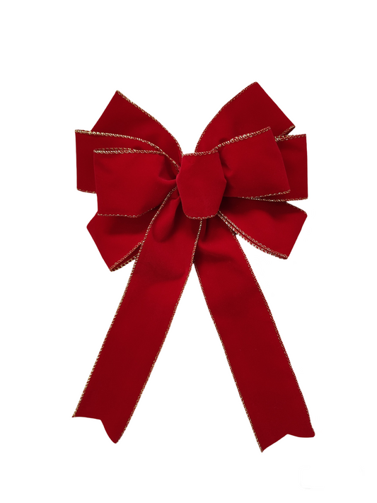Red Gold Velvet Bow Christmas 10 inch