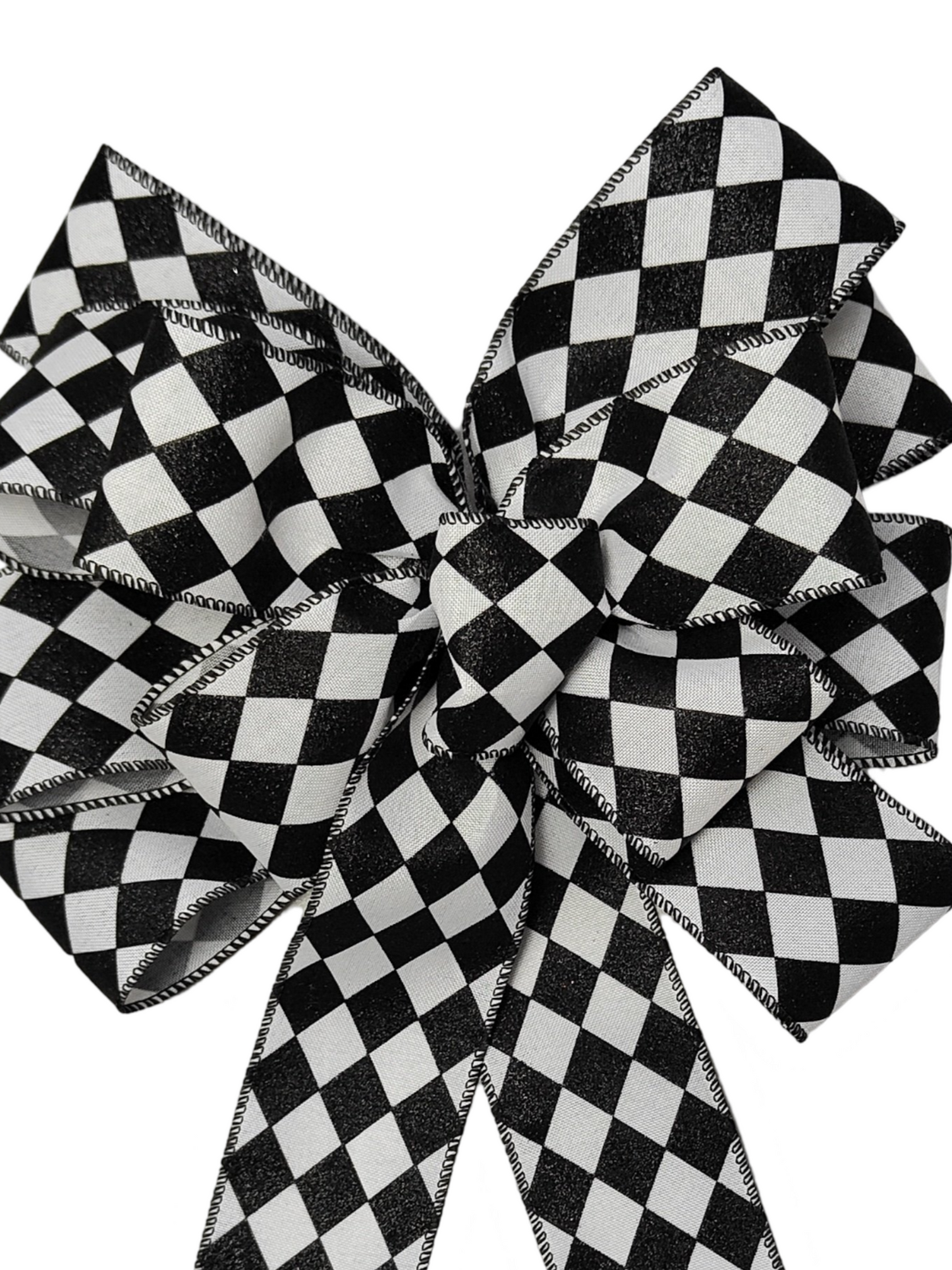 Black White Harlequin Glitter Christmas Bow 12 inch