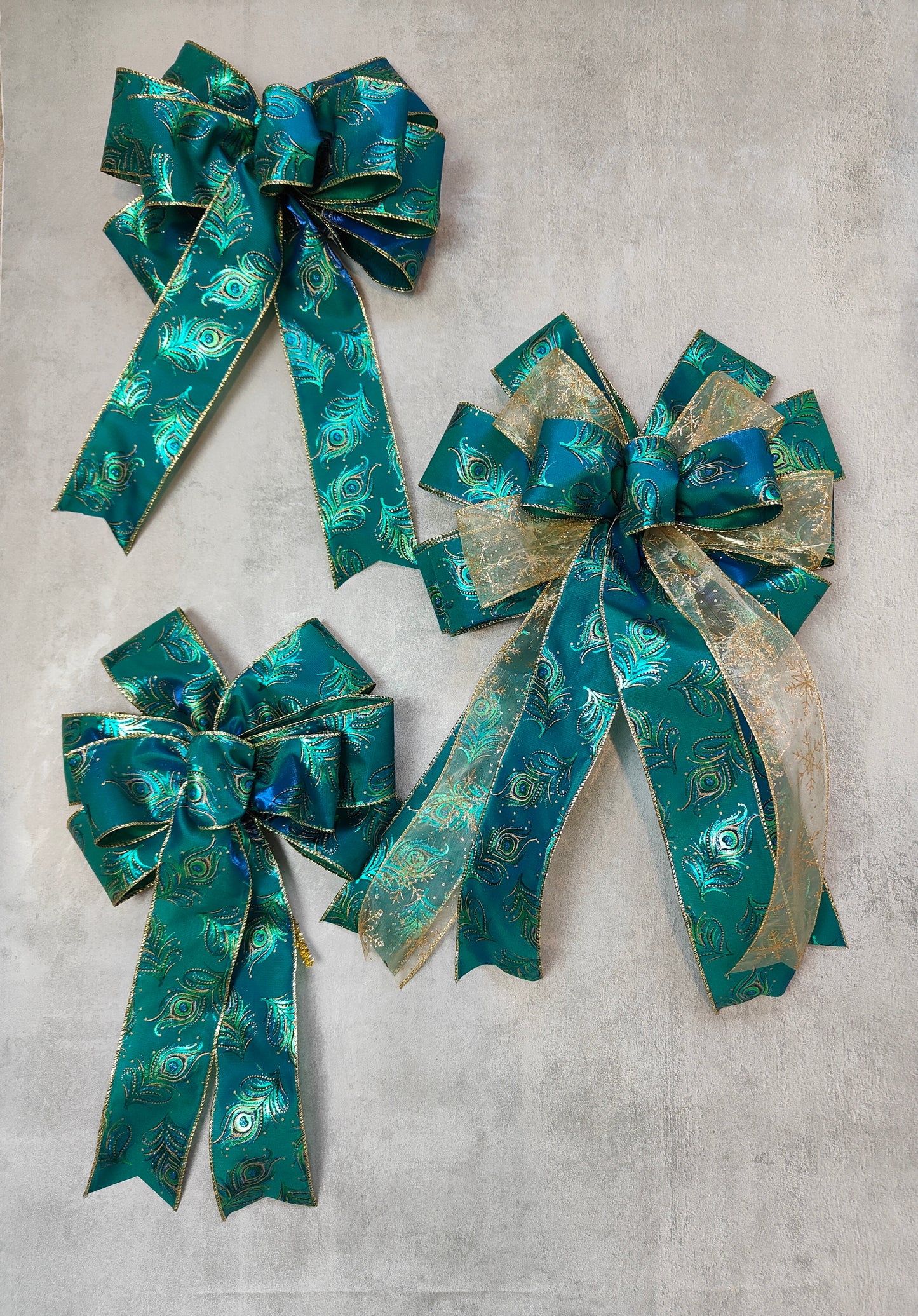 Peacock and Gold Snowflake Christmas Tree Bow 10 inch