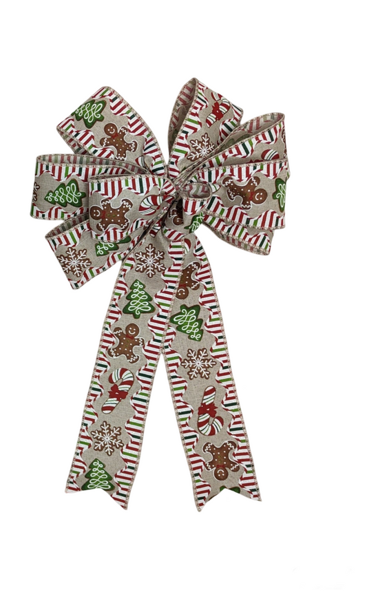 Red Green Gingerbread Man Bow Christmas 10 inch