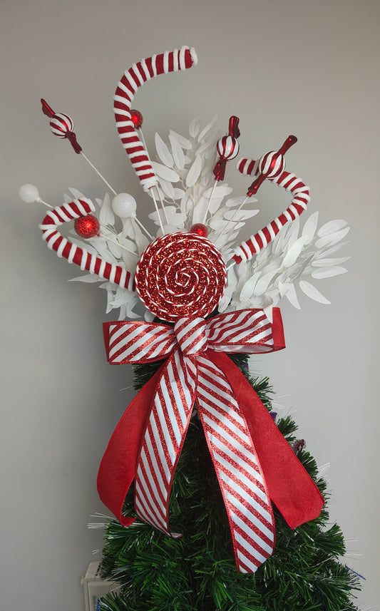 Red White Candy Cane Christmas Tree Topper
