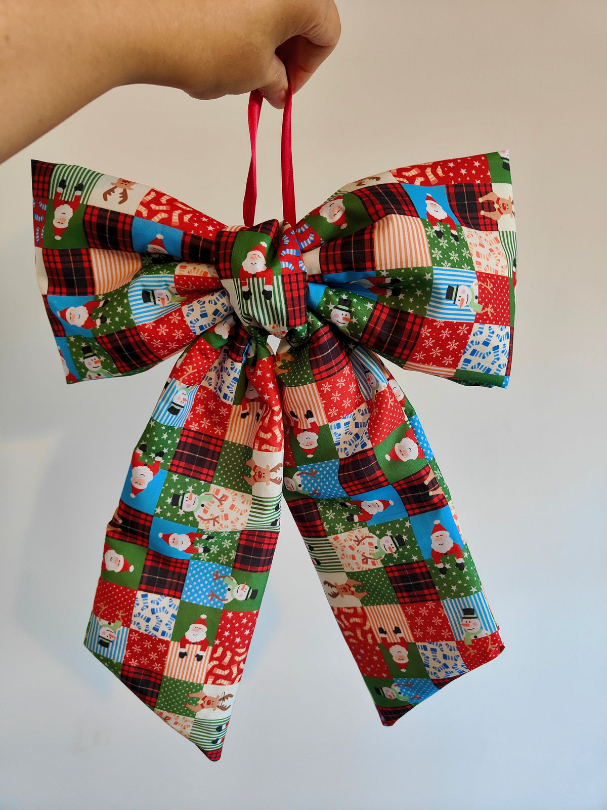 Christmas patchwork print Hanging Bow – Christmas Tree Topper