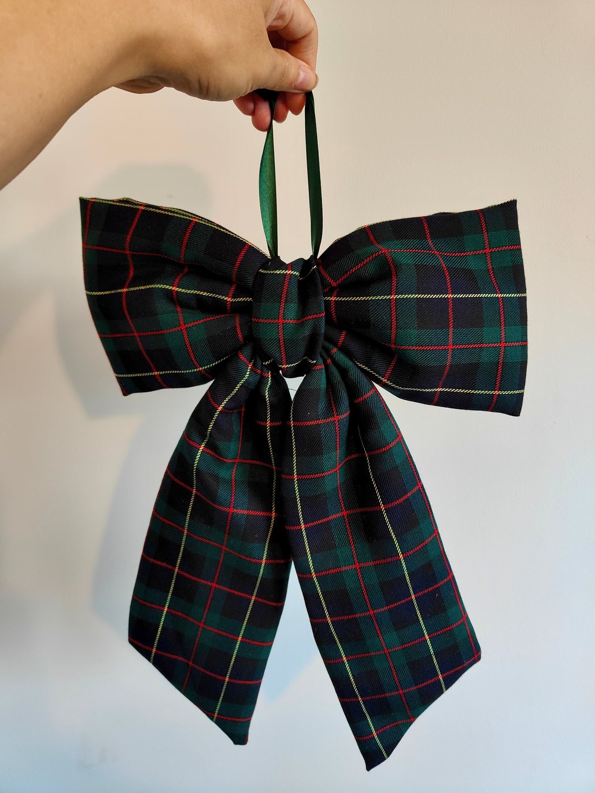 Navy Blue Green Red Tartan Hanging Bow – Christmas Tree Topper