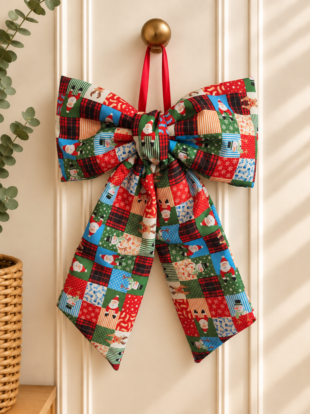 Christmas patchwork print Hanging Bow – Christmas Tree Topper