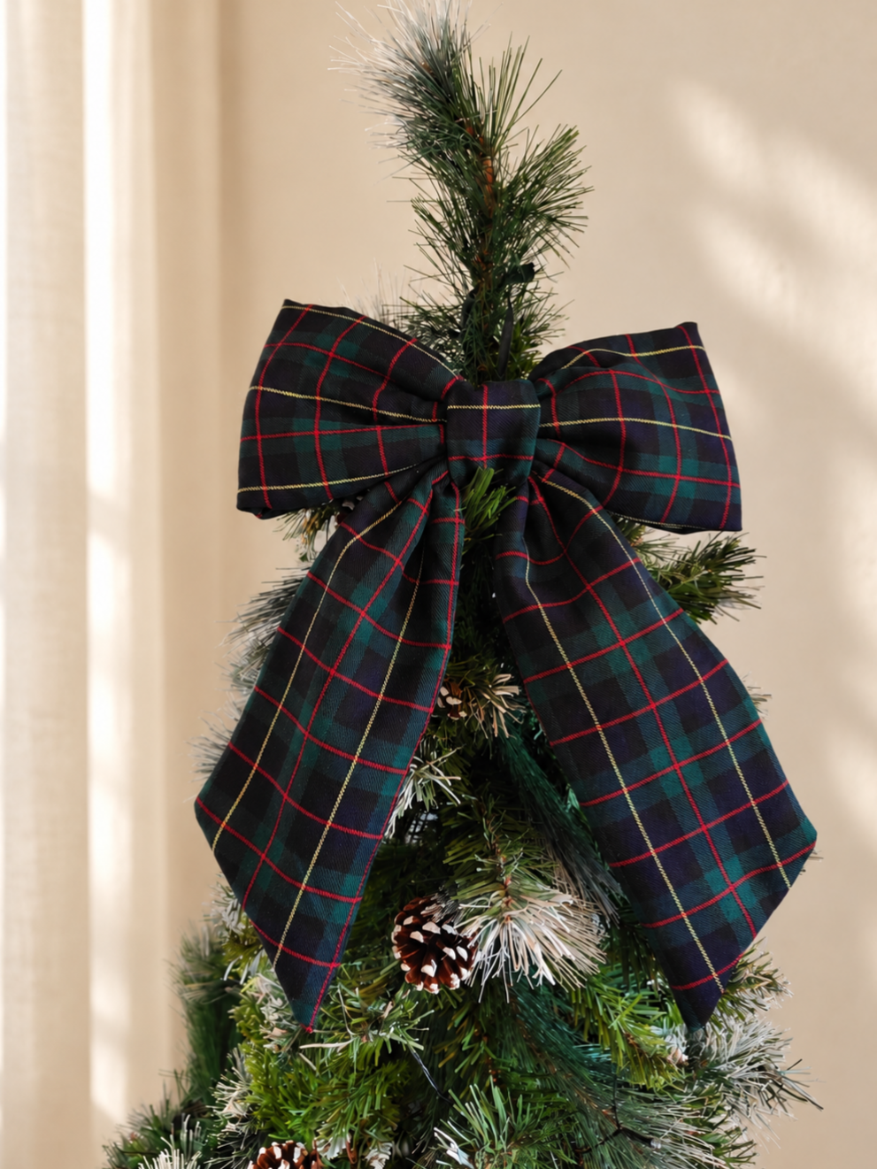 Navy Blue Green Red Tartan Hanging Bow – Christmas Tree Topper