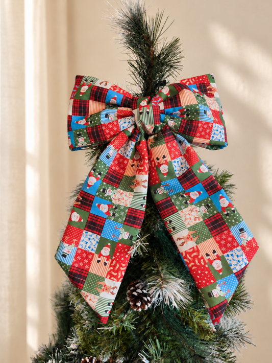 Christmas patchwork print Hanging Bow – Christmas Tree Topper