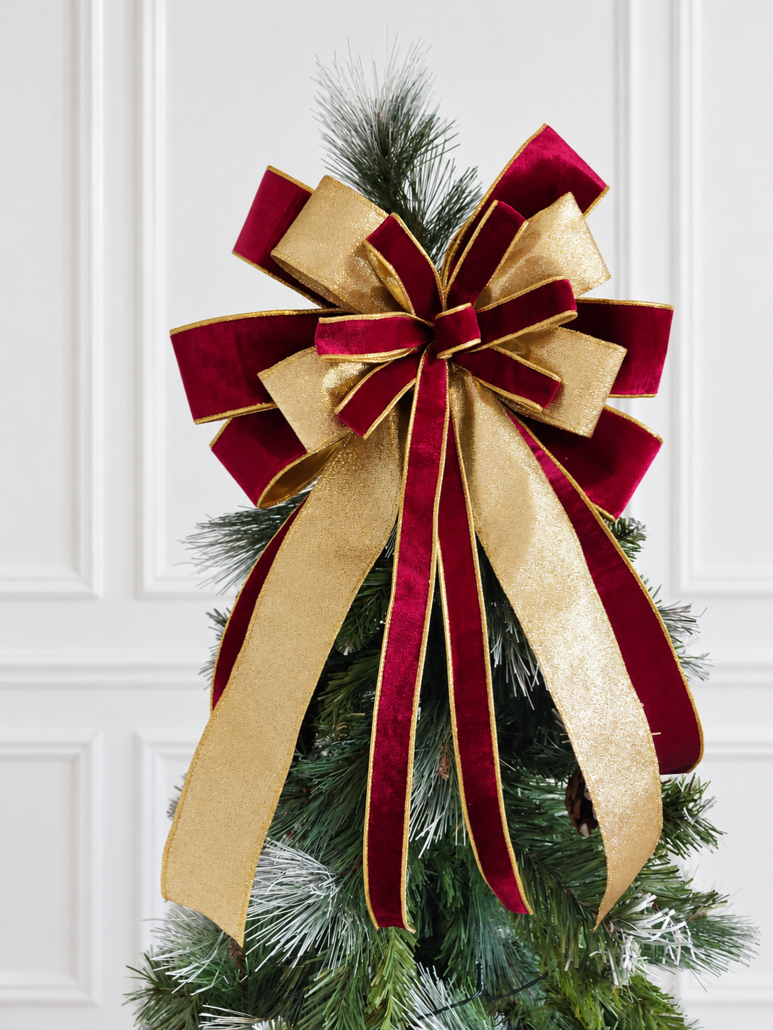 Burgundy & Gold Velvet Christmas Tree Topper Bow