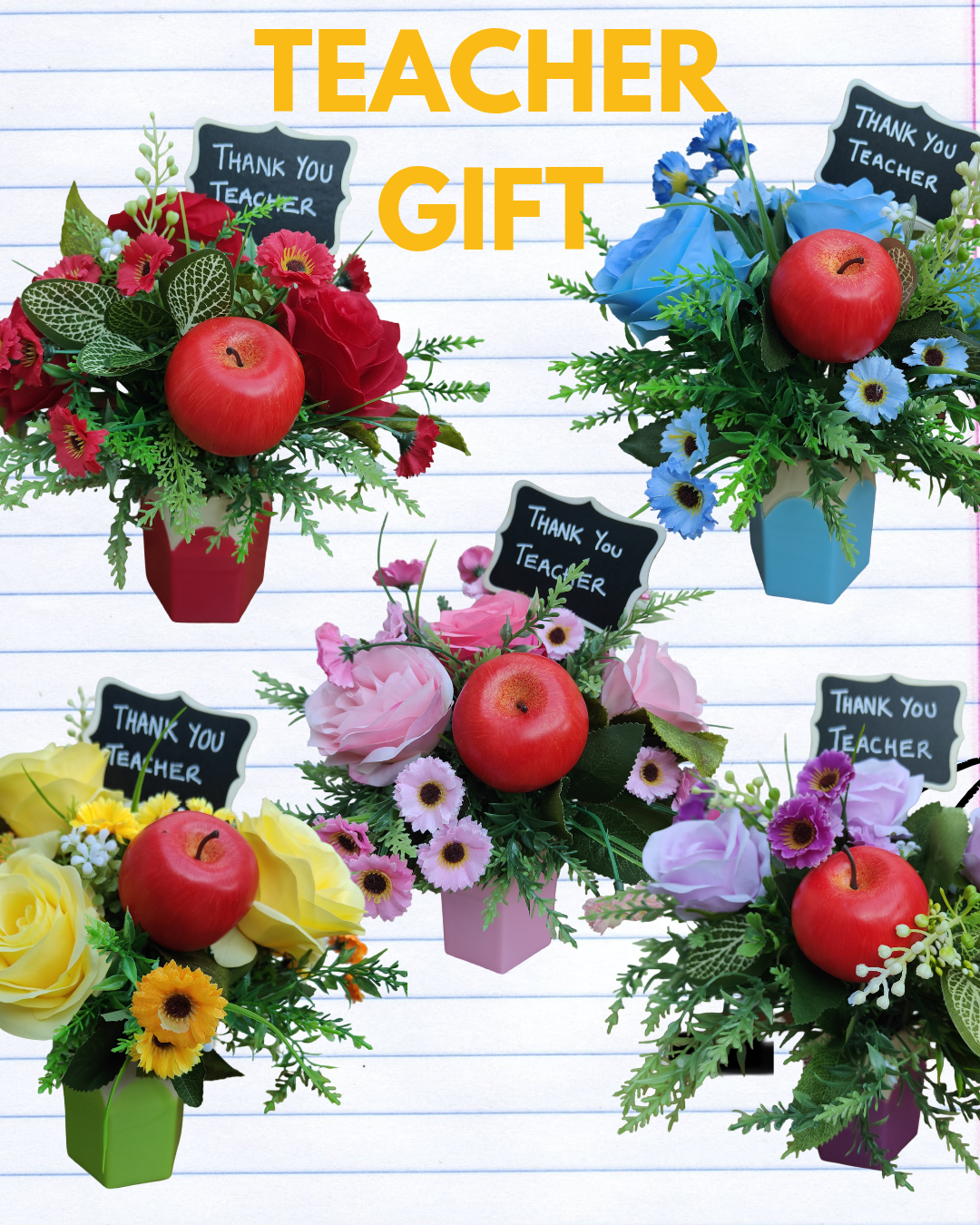 Red Pencil Pot Artificial Flower Bouquet Teacher Gift