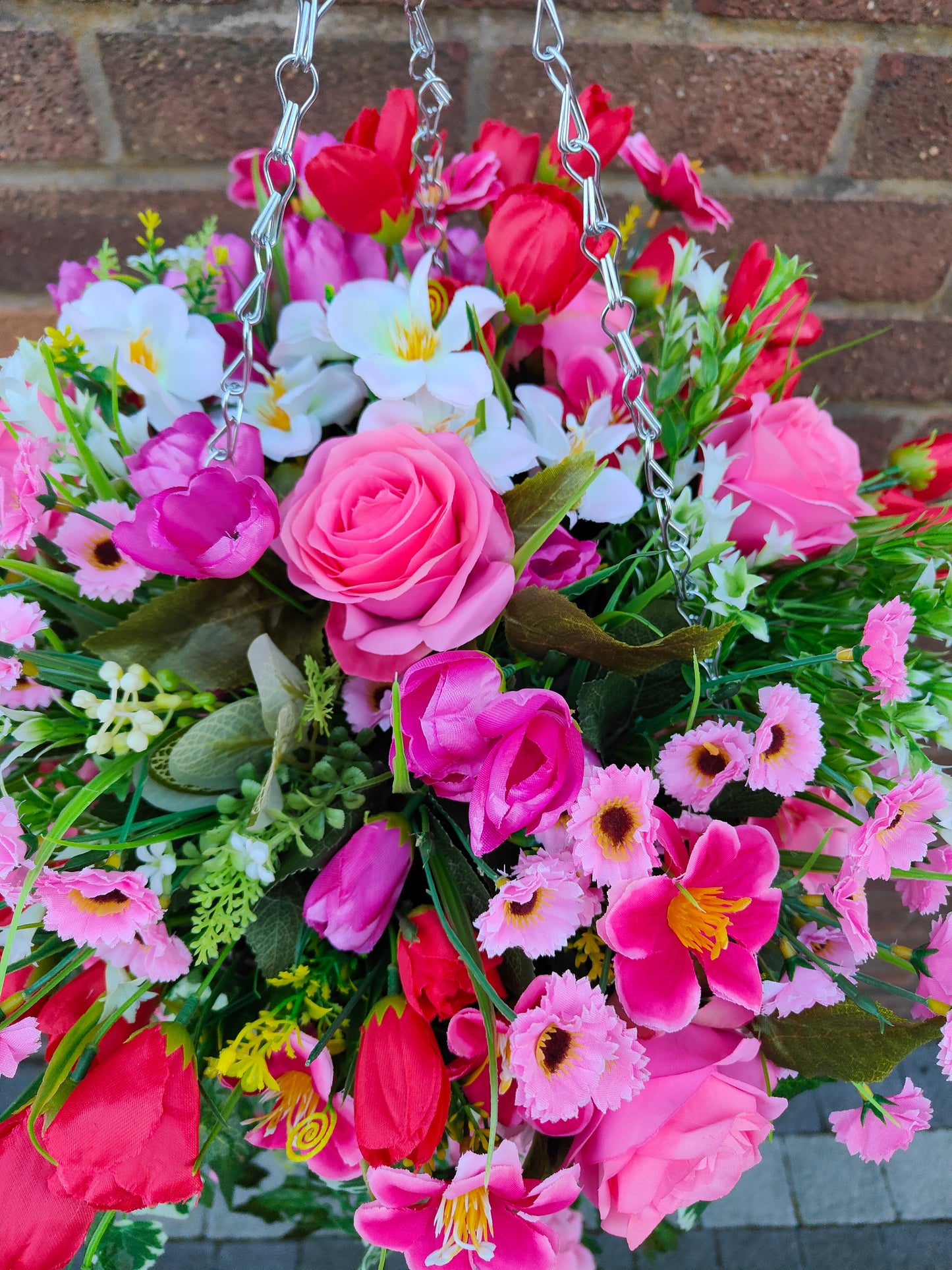 Pink White Red Artificial Flower Hanging Basket 